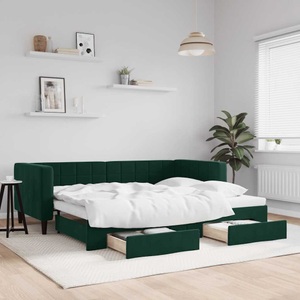 vidaXL, vidaXL Tagesbett Ausziehbar mit Schubladen Dunkelgrün 90x200 cm Samt