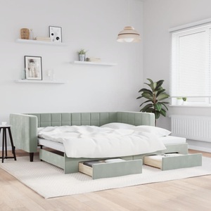 vidaXL, vidaXL Tagesbett Ausziehbar mit Schubladen Hellgrau 100x200 cm Samt