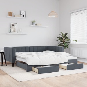 vidaXL, vidaXL Tagesbett Ausziehbar mit Schubladen Dunkelgrau 100x200 cm Samt