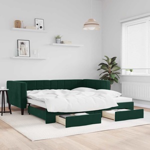 vidaXL, vidaXL Tagesbett Ausziehbar mit Schubladen Dunkelgrün 100x200 cm Samt