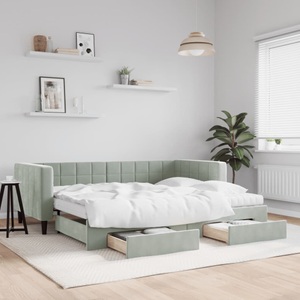 vidaXL, vidaXL Tagesbett Ausziehbar mit Schubladen Hellgrau 90x200 cm Samt
