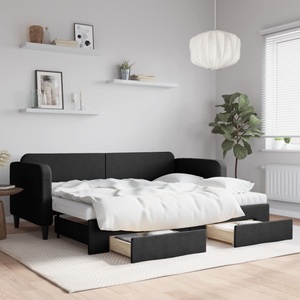 vidaXL, vidaXL Tagesbett Ausziehbar mit Schubladen Schwarz 80x200 cm Stoff
