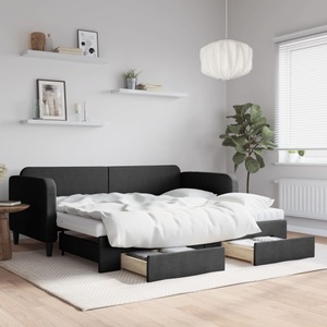 vidaXL, vidaXL Tagesbett Ausziehbar mit Schubladen Schwarz 90x200 cm Stoff