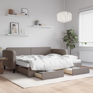 vidaXL, vidaXL Tagesbett Ausziehbar mit Schubladen Taupe 90x200 cm Stoff
