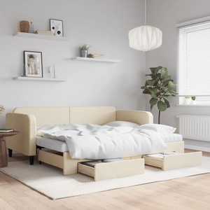 vidaXL, vidaXL Tagesbett Ausziehbar mit Schubladen Creme 90x200 cm Stoff