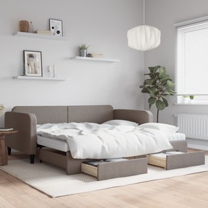 vidaXL, vidaXL Tagesbett Ausziehbar mit Schubladen Taupe 100x200 cm Stoff