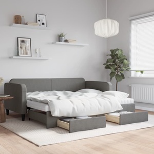 vidaXL, vidaXL Tagesbett Ausziehbar mit Schubladen Dunkelgrau 90x190 cm Stoff