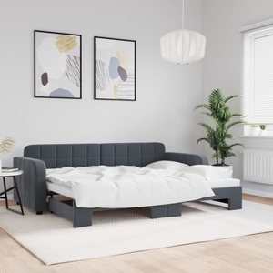 vidaXL, vidaXL Tagesbett Ausziehbar Dunkelgrau 80x200 cm Samt, vidaXL Tagesbett Ausziehbar Dunkelgrau 80x200 cm Samt