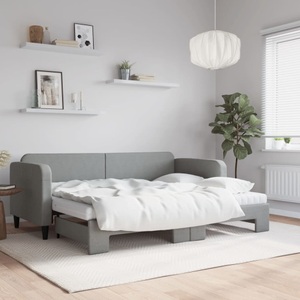 vidaXL, vidaXL Tagesbett Ausziehbar mit Matratze Hellgrau 80x200 cm Stoff