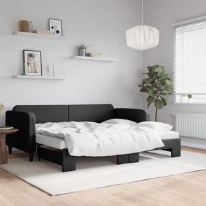 vidaXL, vidaXL Tagesbett Ausziehbar mit Matratzen Schwarz 90x200 cm Stoff