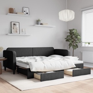 vidaXL, vidaXL Tagesbett Ausziehbar mit Schubladen Schwarz 80x200 cm Stoff, vidaXL Tagesbett Ausziehbar mit Schubladen Schwarz 80x200 cm Stoff
