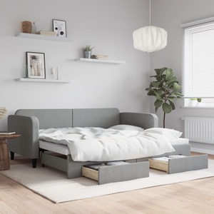 vidaXL, vidaXL Tagesbett Ausziehbar mit Schubladen Hellgrau 90x200 cm Stoff