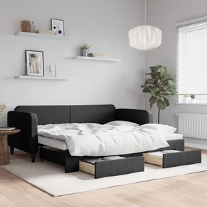 vidaXL, vidaXL Tagesbett Ausziehbar mit Schubladen Schwarz 90x200 cm Stoff
