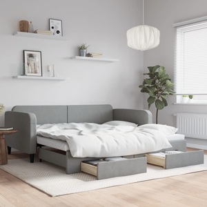 vidaXL, vidaXL Tagesbett Ausziehbar mit Schubladen Hellgrau 100x200 cm Stoff