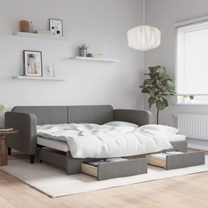 vidaXL, vidaXL Tagesbett Ausziehbar mit Schubladen Dunkelgrau 100x200 cm Stoff