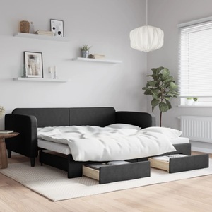 vidaXL, vidaXL Tagesbett Ausziehbar mit Schubladen Schwarz 100x200 cm Stoff, vidaXL Tagesbett Ausziehbar mit Schubladen Schwarz 100x200 cm Stoff