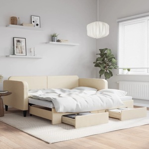 vidaXL, vidaXL Tagesbett Ausziehbar mit Schubladen Creme 100x200 cm Stoff