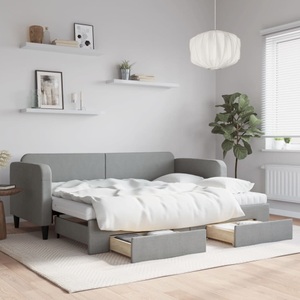 vidaXL, vidaXL Tagesbett Ausziehbar mit Schubladen Hellgrau 80x200 cm Stoff