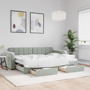 vidaXL, vidaXL Tagesbett Ausziehbar mit Schubladen Hellgrau 80x200 cm Samt