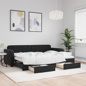 vidaXL, vidaXL Tagesbett Ausziehbar mit Schubladen Schwarz 80x200 cm Samt