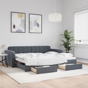 vidaXL, vidaXL Tagesbett Ausziehbar mit Schubladen Dunkelgrau 90x200 cm Samt