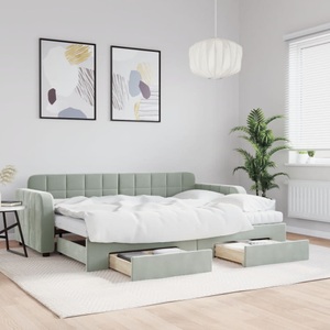 vidaXL, vidaXL Tagesbett Ausziehbar mit Schubladen Hellgrau 80x200 cm Samt