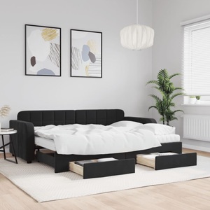 vidaXL, vidaXL Tagesbett Ausziehbar mit Schubladen Schwarz 80x200 cm Samt
