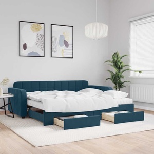 vidaXL, vidaXL Tagesbett mit Rollbett und Schubladen Blau 90x200 cm Samt