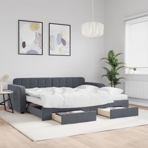 vidaXL, vidaXL Tagesbett Ausziehbar mit Schubladen Dunkelgrau 90x200 cm Samt