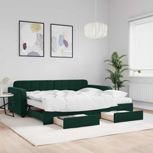 vidaXL, vidaXL Tagesbett Ausziehbar mit Schubladen Dunkelgrün 90x200 cm Samt