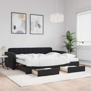 vidaXL, vidaXL Tagesbett Ausziehbar mit Schubladen Schwarz 90x200 cm Samt