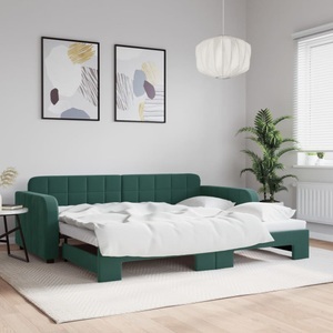 vidaXL, vidaXL Tagesbett Ausziehbar Dunkelgrün 90x200 cm Samt, vidaXL Tagesbett Ausziehbar Dunkelgrün 90x200 cm Samt