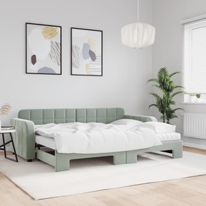 vidaXL, vidaXL Tagesbett Ausziehbar mit Matratzen Hellgrau 80x200 cm Samt