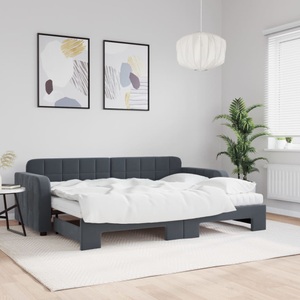 vidaXL, vidaXL Tagesbett Ausziehbar mit Matratzen Dunkelgrau 80x200 cm Samt