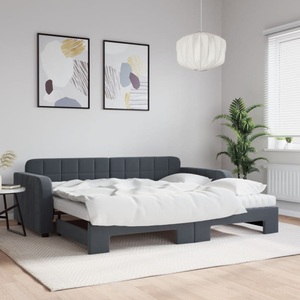 vidaXL, vidaXL Tagesbett Ausziehbar mit Matratzen Dunkelgrau 90x200 cm Samt