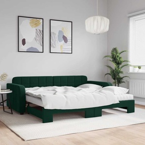 vidaXL, vidaXL Tagesbett Ausziehbar mit Matratzen Dunkelgrün 90x200 cm Samt