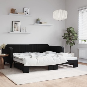 vidaXL, vidaXL Tagesbett Ausziehbar Schwarz 100x200 cm Samt, vidaXL Tagesbett Ausziehbar Schwarz 100x200 cm Samt