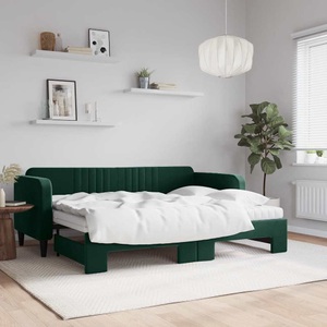 vidaXL, vidaXL Tagesbett Ausziehbar mit Matratzen Dunkelgrün 80x200 cm Samt