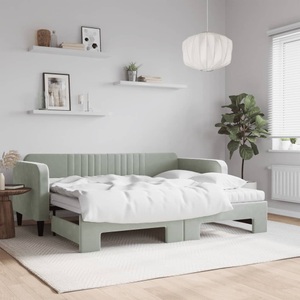 vidaXL, vidaXL Tagesbett Ausziehbar mit Matratzen Hellgrau 90x200 cm Samt