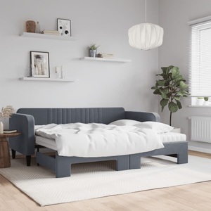 vidaXL, vidaXL Tagesbett Ausziehbar mit Matratzen Dunkelgrau 90x200 cm Samt