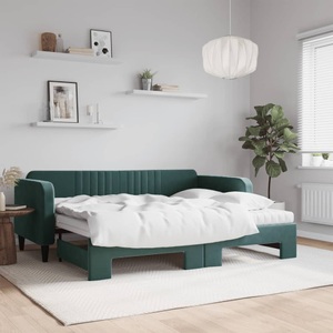 vidaXL, vidaXL Tagesbett Ausziehbar mit Matratzen Dunkelgrün 90x200 cm Samt, vidaXL Tagesbett Ausziehbar mit Matratzen Dunkelgrün 90x200 cm Samt