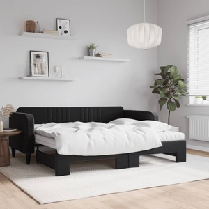 vidaXL, vidaXL Tagesbett Ausziehbar mit Matratzen Schwarz 90x200 cm Samt