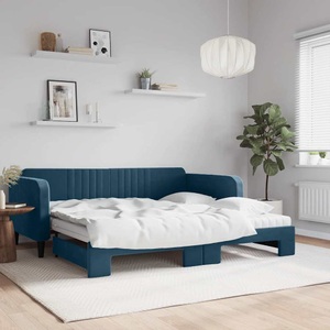 vidaXL, vidaXL Tagesbett Ausziehbar mit Matratzen Blau 100x200 cm Samt
