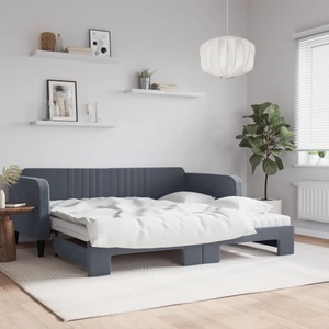 vidaXL, vidaXL Tagesbett Ausziehbar mit Matratzen Dunkelgrau 100x200 cm Samt