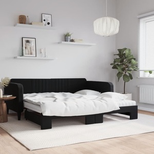 vidaXL, vidaXL Tagesbett Ausziehbar mit Matratzen Schwarz 100x200 cm Samt, vidaXL Tagesbett Ausziehbar mit Matratzen Schwarz 100x200 cm Samt