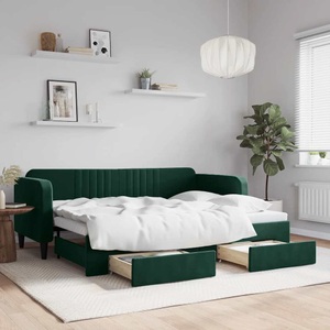 vidaXL, vidaXL Tagesbett Ausziehbar mit Schubladen Dunkelgrün 80x200 cm Samt