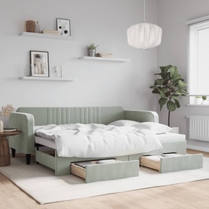 vidaXL, vidaXL Tagesbett Ausziehbar mit Schubladen Hellgrau 90x200 cm Samt