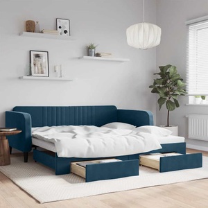 vidaXL, vidaXL Tagesbett Ausziehbar mit Schubladen Blau 100x200 cm Samt