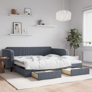 vidaXL, vidaXL Tagesbett Ausziehbar mit Schubladen Dunkelgrau 100x200 cm Samt