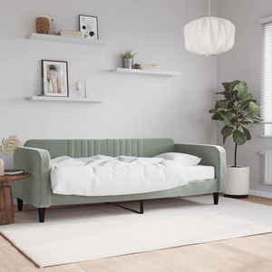vidaXL, vidaXL Tagesbett mit Matratze Hellgrau 90x200 cm Samt, vidaXL Tagesbett mit Matratze Hellgrau 90x200 cm Samt